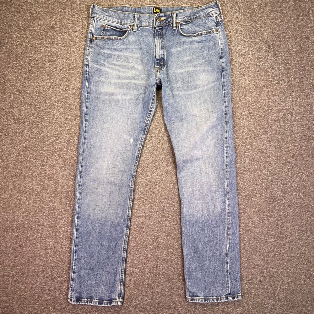 Lee‎ Slim Fit Jeans Mens 35x31 Light Wash Blue Casual Denim Everyday Distressed